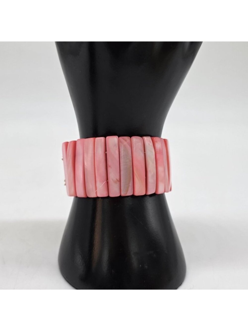 Wide Pink Rectangle Shell Stretch Bracelet 1-1/8" Women's Jewelry